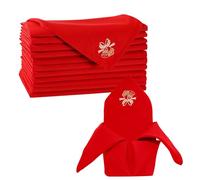 Trimming Shop Red Christmas Table Napkin with Festive Jingle Bell Embroidery - Spun Polyester, 20x20 Inch, Stain-Resistant Reusable Napkin Serviette Table Linen for Holiday Décor & Parties (10pc)