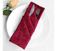 Trimming Shop Red Damask Cloth Napkins (50 Pack) 20 x 20 Inch, 100% Polyester Dinner Napkins with Elegant Scrolled Floral Pattern for Christmas, Weddings, Parties, Home Decor Reusable & Washable