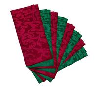 Trimming Shop Red & Green Damask Cloth Napkins (8 Pack) - 20 x 20 Inch 100% Polyester Dinner Napkins with Elegant Scrolled Floral Pattern for Christmas, Weddings, Parties, Home - Reusable & Washable