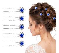 Trimming Shop Rose Flower Crystal Hair Pins Clips - Blue, Pack of 5