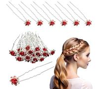 Trimming Shop Rose Flower Crystal Hair Pins Clips - Red, Pack of 10