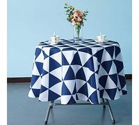 Trimming Shop Round Polyester Tablecloth, Blue White Triangle | 70-Inch Dining Table Cloths, Wrinkle-Resistant Printed Tablecover for 4-6 Seater Wipeable Indoor Outdoor Home Kitchen Picnic