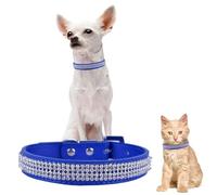 Trimming Shop Royal Blue PU Leather Pet Collar with 4 Rows of Diamante Crystals - Fits Cats & Small Dogs Up to 32 cm | Adjustable Bling Sparkly Dog Collar | Luxury Rhinestone Cat Collar