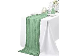 Trimming Shop Sage Green Cheesecloth Table Runner 90x300cm Polyester Gauze Crinkle Fabric, Rustic Sheer Dining Table Décor for Weddings, Romantic Dinners, Festive Gatherings - Pack of 1