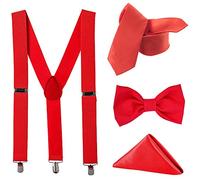Trimming Shop Satin Polyester Men's Braces, Bowtie, Necktie & Handkerchief Set for Casual Formal Wear, Weddings, Prom, Celebration, Parties, Gatherings, Events