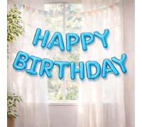 Trimming Shop Self-Inflating Baby Blue Happy Birthday Banner Balloons