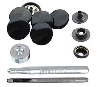 Trimming Shop Shiny Black 15mm Press Studs with Black Back Snaps, Metal 4 Part Snap Fasteners with Hand Fixing Tool for Jeans, Leather, Straps Sewing Projects, Clothes Repair, 100pcs