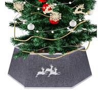 Trimming Shop Silver Burlap Christmas Tree Hexagonal Skirt Base, 68cm | Foldable Xmas Tree Collar Skirt Base Cover with Reindeer Pattern for Stands & Baskets, Holiday Decorations