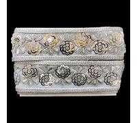 Trimming Shop Silver Sequin Studded Indian Lace Floral Design Decorative Ribbon for Sewing, Crafting, Embellishment Wedding Bridal Dresses, Fashion Garments, 65mm Wide, 4 Metres