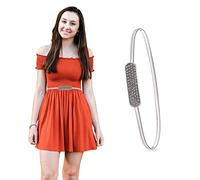 Trimming Shop (Silver Stretch Waist Belt for Women, Crystal Diamante Encrusted Fashionable Buckle Extendable Waist Band, Metal Chain Waistband with Rhinestone Buckle for Dress, Jeans Pants, 22 Inches
