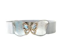 Trimming Shop Silver Waist Belt For Women With Diamond Studded Golden Butterfly Buckle, Stretchable Elasticated for Casual Party Celebration Events Occasion, 60mm