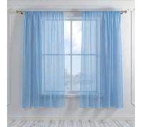 Trimming Shop Sky Blue Voile Curtains 2 Panel Semi-Transparent Sheer Slot Top Curtain Pair 142 x 137cm for Window & Door Lightweight Net Curtain for Bedroom, Kitchen & Living Room