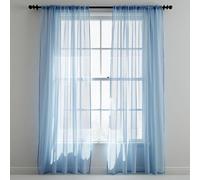 Trimming Shop Sky Blue Voile Curtains 2 Panel Semi-Transparent Sheer Slot Top Curtain Pair 142 x 206cm for Window & Door Lightweight Net Curtain for Bedroom, Kitchen & Living Room