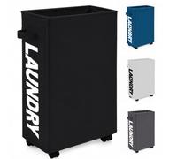 Trimming Shop Slim 38L Laundry Basket with Side Handles & Wheels (Black) | Collapsible Rolling Laundry Hamper -Saving Tall & Thin Foldable Storage Bins for Corner 40x18x53cm