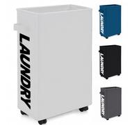 Trimming Shop Slim 38L Laundry Basket with Side Handles & Wheels (White) | Collapsible Rolling Laundry Hamper -Saving Tall & Thin Foldable Storage Bins for Corner 40x18x53cm