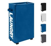 Trimming Shop Slim Laundry Basket with Wheels 38L Collapsible Rolling Laundry Hamper with Side Handles Space-Saving Tall & Thin Foldable Storage Bins for Corner 40x18x53cm (Navy)