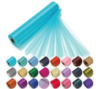 Trimming Shop Snow Sheer Organza Roll 25m x 29cm Glitter Sashes Aqua Blue