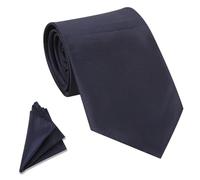 Trimming Shop Solid Premium Satin Necktie & Pocket Square Set for Men - Classic Tie (149cm x 8 cm) and Handkerchief (23 cm) for Wedding, Business, Casual & Formal Occasions - Navy