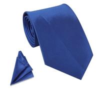 Trimming Shop Solid Premium Satin Necktie & Pocket Square Set for Men - Classic Tie (149cm x 8 cm) and Handkerchief (23 cm) for Wedding, Business, Casual & Formal Occasions - Royal Blue
