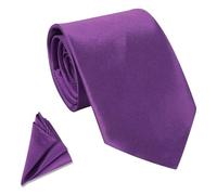 Trimming Shop Solid Premium Satin Necktie & Pocket Square Set for Men - Classic Tie (149cm x 8 cm) and Handkerchief (23 cm) for Wedding, Business, Casual & Formal Occasions - Purple