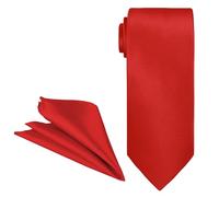 Trimming Shop Solid Satin Neck Tie and Pocket Square Set for Men 145 x 5cm Skinny Tie with Handkerchief Formal Business Plain Necktie Handkerchief Set for Wedding Birthday Party, Red
