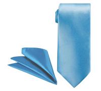 Trimming Shop Solid Satin Neck Tie and Pocket Square Set for Men 145 x 5cm Skinny Tie with Handkerchief Formal Business Plain Necktie Handkerchief Set for Wedding Birthday Party, Sky Blue