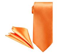 Trimming Shop Solid Satin Neck Tie and Pocket Square Set for Men 145 x 5cm Skinny Tie with Handkerchief Formal Business Plain Necktie Handkerchief Set for Wedding Birthday Party, Orange