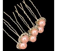 Trimming Shop Stainless Steel Hair Pins With Pink Pearl, Crystals and Silver Plated, Flower Design For Wedding Bridal, Proms, Women Fashion Accessory, 10pcs