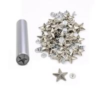 Trimming Shop Star Shape Studs with Back Pin Rivets & Fixing Tool Kit, 11mm Silver Metal Studs for Leather, Jackets, Shoes & DIY Crafts, Decorative Star Rivets Pack of 50
