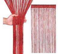Trimming Shop String Curtains Glitter Fringe Panel Fly Screen Doorway Curtain Closet Window Doors Sequin Sheer Room Divider Tassel for Doorway, Windows, Home Decoration, 200cm x 90cm, Red