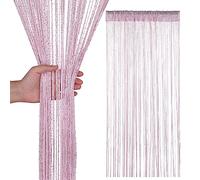 Trimming Shop String Curtains Glitter Fringe Panel Fly Screen Doorway Curtain Closet Window Doors Sequin Sheer Room Divider Tassel for Doorway, Windows, Home Decoration, 200cm x 90cm, Pink