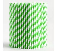 Trimming Shop Striped Paper Drinking Straws - 100% Compostable, Sturdy & Non-Soggy - Food-Safe Ink, Eco-Consious, Multi-Layered, Green & White, 100 Pack