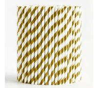 Trimming Shop Striped Paper Drinking Straws - 100% Compostable, Sturdy & Non-Soggy - Food-Safe Ink, Eco-Consious, Multi-Layered, Gold & White, 2000 Pack