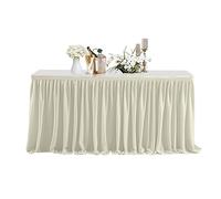 Trimming Shop Table Skirt, 14 Feet Pleated Rectangle Polyester for Table Decoration for Tableware, Party, Wedding, Birthday, Baby Shower, Home Decoration, Banquet, Events, 1 Piece, Ivory