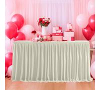 Trimming Shop Table Skirt, 17 Feet Pleated Rectangle Polyester Ivory Table Decoration Tableware, Party, Wedding, Birthday, Baby Shower, Home Decoration, Banquet, Events, 1 Piece