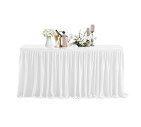 Trimming Shop Table Skirt, 21 Feet Pleated Rectangle Polyester White Table Decoration Tableware, Party, Wedding, Birthday, Baby Shower, Home Decoration, Banquet, Events, 1 Piece