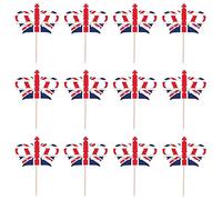 Trimming Shop Union Jack Crown Toothpicks Cupcake Toppers - 30pcs British Party Picks for Food, Cocktails, Sandwiches, BBQ, Royal Events, Great Britain Table Decor