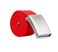 Trimming Shop Unisex Webbing Belt Webbed Canvas Strap Metal Flip Closure Buckle Adjustable Army Style Waist Band Outdoor Utility Wear, 51inch x 3.8cm, Red