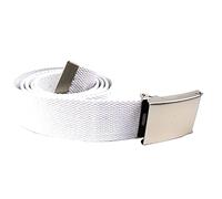 Trimming Shop Unisex Webbing Belt Webbed Canvas Strap Metal Flip Closure Buckle Adjustable Army Style Waist Band Outdoor Utility Wear, 51inch x 3.8cm, White