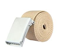 Trimming Shop Unisex Webbing Belt Webbed Canvas Strap Metal Flip Closure Buckle Adjustable Army Style Waist Band Outdoor Utility Wear, 51inch x 3.8cm, Beige