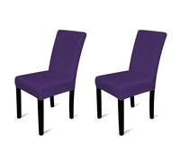 Trimming Shop Velvet High Back Dining Chair Covers, Dark Purple, Pack of 2