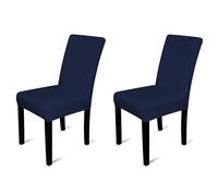 Trimming Shop Velvet High Back Dining Chair Covers, Navy Blue, Pack of 2