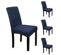 Trimming Shop Velvet Stretch Chair Covers, Spandex Dining Chair Slipcovers, Elastic Removable Washable Chair Seat Covers, Parsons Chair Protectors for Dining Room, Hotel, Wedding, Navy, 4pcs