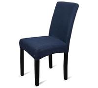 Trimming Shop Velvet Stretch Chair Covers, Spandex Dining Chair Slipcovers, Elastic Removable Washable Chair Seat Covers, Parsons Chair Protectors for Dining Room, Hotel, Wedding, Navy, 1pc