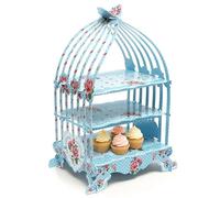Trimming Shop Vintage Style Birdcage Theme Foldable Cardboard 3-Tier Cupcake Stand Table & Party Décor For Weddings, High-Tea, Birthday, Anniversary Parties, Blue