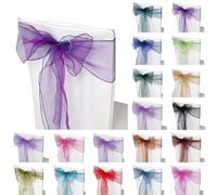Trimming Shop Violet Purple Organza Sashes Chair Cover Assorted Colour Fuller Bow Ribbon for Wedding, Banquet, Birthday, Event Decoration, 17cm x 280cm, 25pcs