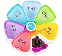 Trimming Shop Weekly Pill Box - 7 Day Rainbow Pill Organizer with Weekday Labels, Large Compartments & Snap Lids - Portable Tablet Case for Medicine, Vitamins & Travel Use
