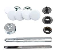 Trimming Shop White 15mm Press Studs with Black Back Snaps, Metal 4 Part Snap Fasteners with Hand Fixing Tool for Jeans, Leather, Straps Sewing Projects, Clothes Repair, 10pcs