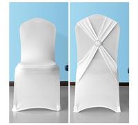 Trimming Shop White Chair Cover with Chair Band Diamante Like Buckle Stretch Fabric Removable Washable Protective Slipcover for Weddings Banquets Ceremony Hotel Dining Parties Décor, 10pcs