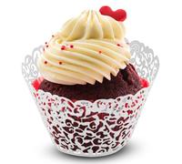 Trimming Shop White Cupcake Wrappers Laser Cut Floral Design Paper Cup Holders, Muffin Cup Liners for Weddings, Baby Showers, Birthdays, Anniversaries & Special Events (Pack of 50)